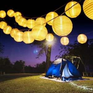 Aiou-Guirlande Lumineuses Solaire,6m 30 Led Lanterne Guirlande Extérieure 8 Modes Étanche Lampion Lampe Décorative Pour Jardin Terrasse Cour Balcon Mariage Fête Patio Noël Interieur,Blanc Chaud - Neuf