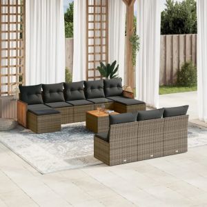 Prolenta Premium - Salon De Jardin 11 Pcs Avec Coussins Gris R&eacute;sine Tress&eacute;e - Neuf
