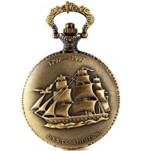 Montre Gousset 3 Mats M&eacute;tal Coloris Bronze Clapet Motif Bateau - Neuf