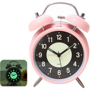 KAL-Réveil Lumineux De 10 Cm - Double Cloche - Réveil Pour Enfant Avec Alarme Puissante - Réveil Rétro Analogique Sans Tic-Tac - Réveil À Quartz - Réveil Fort Pour Les Dormeurs Profonds - Fonctionne - Neuf
