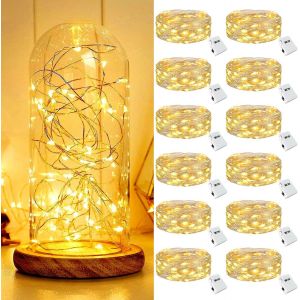 KAL-Lot De 12 Guirlande Led À Pile, 2M 20 Led Petite Guirlande Lumineuse Pile, 3 Modes Mini Guirlande Led Étanche Pour Décoration Bouteille, Intérieur, Noël, Chambre, Mariage, Fête (Blanc Chaud) - Neuf