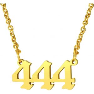 Trahoo-Collier Personnalisé [Chiffre D'ange] Chaine Mumero Fille Pendentif Nombre Gravé Femme Homme Acier Inoxydable Prénom[Argenté/Noir/Doré] Bijoux Cadeau Anniversaire Mariage Valentin Noël - Neuf
