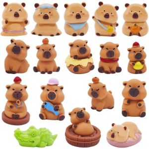 Kajgl-17pcs Ornement Capybar Statues Mini Figurines Capybar En Résine Mignon Capybar Décoration Miniature Cadeau De Bureau Voiture Décoratives Accessoires Jouet De Collection - Neuf