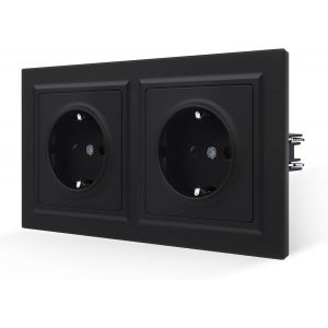 Prise double noir mat-Sensation lisse sur la peau-2 compartiments avec borne enfichable-Prise Schuko 16 A-155 x 84 mm,250 V (ne peut pas &ecirc;tre install&eacute;e verticalement) - Neuf