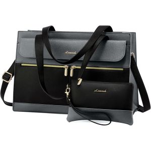 KALANKA-Sac Cabas Femme Sac a Main Grande Capacité PU Cuir Sacoche Ordinateur Portable 15,6 Pouces Imperméable Laptop Tote Bag 2 Pièces Handbags pour Travail Affaires Voyage, Gris - Neuf