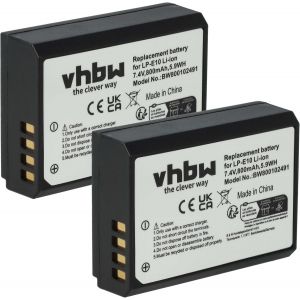 2X Batteries Compatible avec Canon EOS 2000D, 4000D Appareil Photo, Reflex num&eacute;rique (800mAh, 7,2V, Li-ION) - Remplacement pour Canon LP-E10 - Neuf