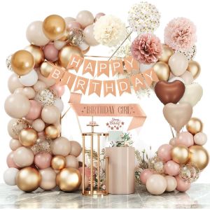 Anniversaire Décorations Ballon, Joyeux Anniversaire Ballons Beige Abricot Or Confettis Fourniture D'Anniversaire Style Bohème Joyeux Anniversaire Avec Décorations De Guirlande Pour Femmes - Neuf