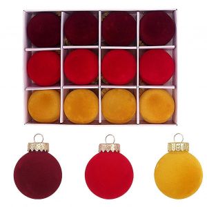 12 Pcs Velours Boules de No&euml;l Ornements de 2.4 Pouces ont Afflu&eacute; de la Pendaison D&eacute;corations pour Arbres de D&eacute;coration de F&ecirc;te de Mariage Vin Rouge Jaune - Neuf