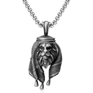 Kal-Pendentif T&ecirc;te Lion Masculin, Collier Animal T&ecirc;te Lion Punk Pour Hommes, Collier Lion Arabe Keffiyeh Bijoux Charme T&ecirc;te De Lion Gothique, Collier Pendentif Amulette Animal Lion Sauvage Pour Gar&ccedil;o - Neuf