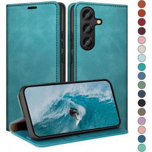 JGD-Coque pour Samsung Galaxy S25 avec RFID Blocage Etui &agrave; Rabat en Cuir de Premium,Fentes pour Cartes,Coques de Case,Cover &agrave; Rabat pour Samsung S25 Portefeuille Vert d'eau - Neuf