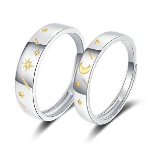 Pour Le Soleil Et La Lune Couple Anneaux Cuivre Polonais Ajustable Amoureux Bague Pour Les Amoureux - Neuf