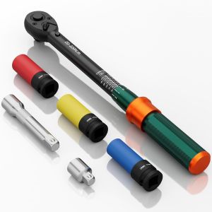 VornixorSarlshopCl&eacute; Dynamom&eacute;trique 1/2"", 20-220Nm, Cl&eacute; Dynamom&eacute;trique Voiture 6 Pi&egrave;ces avec Douilles 17mm/19mm/21mm, Rallonges 125mm, Adaptateur 1/2"" &agrave; 3/8"", pour Roue Voiture, Moto et Camion - Neuf