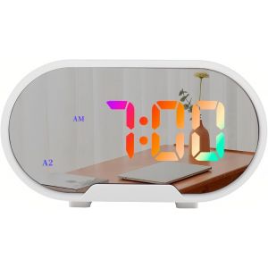 ERSHI-Réveil numérique, Affichage LED Miroir, Fonction Snooze Facile, luminosité du Volume réglable de 0 à 100%, 2 alarmes, Horlog[8 - Neuf