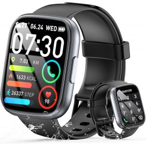 Montre Connectée Homme Femme, 1.95""Hd Smartwatch Avec Appels Bluetooth, Etanche Ip68 Montre Connectée Sport, Montre Connecte 110+ Mode Sport, Podomètre,Cycle Menstruel,Fréquence Cardiaque,Spo2, Noir - Neuf