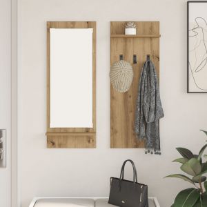 vidaXL Porte-manteau mural avec étagère avec stockage avec miroir Chêne artisan 70 x 10 x 90 cm - Neuf