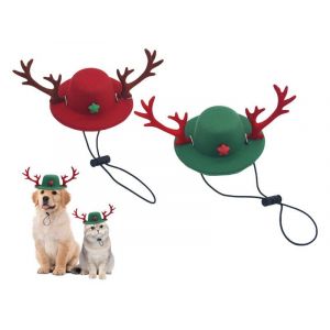Bonnet De No&euml;l En Bois De Renne Pour Chiens Et Chats - Accessoire De F&ecirc;te - Neuf
