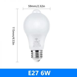 Kalsa-Ampoule Led Avec Capteur De Mouvement Pir E27, 2 Pièces, Ac220v 6w 9w 12w 15w 18w 20w, Veilleuse Marche/Arrêt Automatique Pour Salon, Éclairage De Stationnement Domestique,E27 6w,Cold White - Neuf