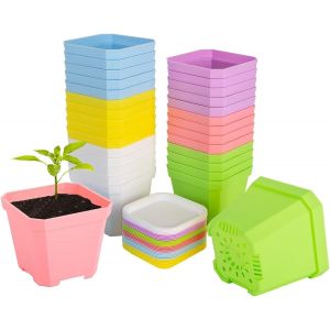 TEPPE-24Pcs Pots De Plantes Carrés, 7cm Épaissir Les Fleurs en Plastique, Pépinière De Jardinière Succulente avec Palette/Plateaux pour Petites Plantes (6 Couleurs) - Neuf