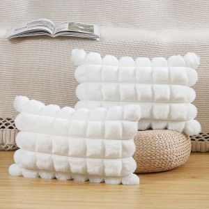 Cauc-Lot De 2 &Agrave; Carreaux Housses De Coussin En Peluche En Fausse Fourrure Housse De Coussin D&eacute;corative Douce Moelleuses Pour Coussin De Chambre &Agrave; Coucher De Canap&eacute; Blanc Cr&egrave;me 30x50 Cm - Neuf