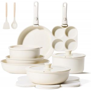 Subzonal-Batterie De Cuisine Antiadh&eacute;sive De 19 Pi&egrave;ces Avec Poign&eacute;e Amovible, Batterie De Cuisine Antiadh&eacute;sive &Agrave; Induction Avec Poign&eacute;e Amovible, Empilable, Passe Au Four, Sans Pfas/Pfoa, Beige - Neuf