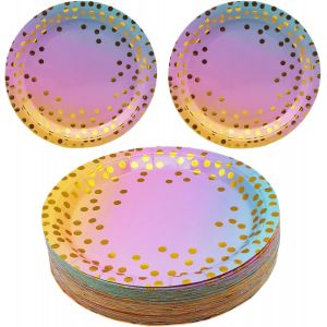 Lot De 50 Assiettes Rondes Jetables En Carton Colorées De 17,8 Cm, Assiettes À Dessert À Pois, Assiettes De Fête Pour Enfants (Assiettes De Fête Arc - En - Ciel - 50 Pièces) - Neuf