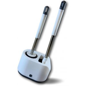 KGABERY-Double Balayette Wc À Réservoir|Support Avec Essorage Intégré|Nettoyage À 360°|Poils Souples En Silicone |1 Tete Plate 1 Tete Ronde|Ne Raye Pas|Hygiénique Et Antibactérienne|Wcx2C - Neuf