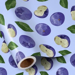 Rouleau de papier cadeau myrtille,joli motif aquarelle myrtille et feuilles vertes, idéal pour les anniversaires, les fêtes d'été, les baby showers et les fêtes de fin d'année, 43,2 cm x 5 m - Neuf
