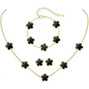 Kalanka-Ensemble De Bijoux Trèfle À Quatre Feuilles Pour Femme Fille Braceiet, Boucles D'oreilles,Collier Délicat Acier Inoxydable Parure Pour Cadeau D'anniversaire Mariage - Neuf