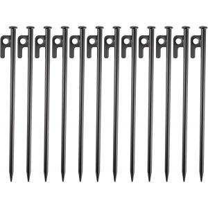 Eryi-Lot De 12 Sardines De Fixation De 9 Mm D'épaisseur, 30cm Piquet De Tente Avec Crochet Et Trou, Sardines Camping En Acier Au Carbone Pour Camping Et Plein Air (Noir) - Neuf