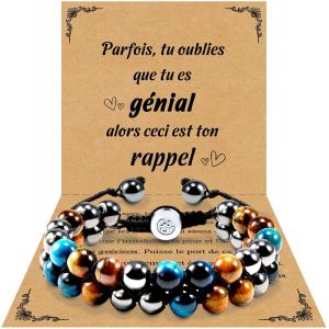 Eryi-Bracelet Pour Homme, Triple Protection 8 Mm Noir Bleu Hématite Pierre Naturelle Perle Bracelet Oeil De Tigre Bracelet Bijoux Saint Valentin Cadeau Homme Idee Cadeau Anniversaire Fete Des Peres - Neuf