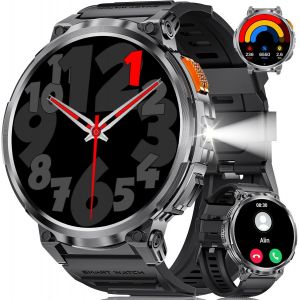 Montre Connect&eacute;e Homme, 1,85'' Hd &Eacute;cran Avec 730Mah Batterie, Appels Bluetooth/Led Lampe/130+ Modes Sportifs Ip68 &Eacute;tanche Smartwatch, Spo2/Fr&eacute;quence Cardiaque/Sommeil Pour Android Ios Noir - Neuf