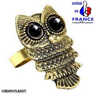 Bague Boho - Hibou Chouette - R&eacute;tro Vintage Boh&egrave;me Hippie Chic - M&eacute;tal Argent&eacute; / Bronze Cuivr&eacute; Dor&eacute; - Taille Ajustable - Neuf