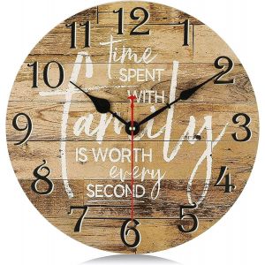 ERYI-30Cm Horloge Murale Famille Vintage Bois, Silencieuse Marron Pendule Murale Retro, Shabby Chic Rond Déco Sans Tic-Tac Pour Salon Chambre Cuisine Bureau - Neuf
