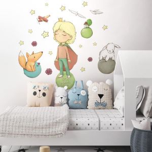 Eryi-- R00614 Autocollants Muraux Enfant Écologique Et Hypoallergénique Effet Tissu Doux Repositionnables Le Petit Prince Décoration Bébé Nouveau Pépinière Adhésif Papier Peint - 120x30 Cm - Neuf