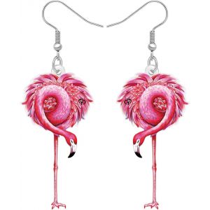 Kal-Boucles D'oreilles Flamant Rose En Acrylique Avec Des Breloques En Forme De Flamants Roses Cadeaux Pour Femmes, &Eacute;pouses Et M&egrave;res - Neuf