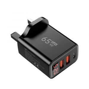 65W USB Type C chargeur Charge rapide prise ue/US chargeur mural pour iPhone Samsung Xiaomi 3 ports Charge rapide adaptateur de chargeur de t&eacute;l&eacute;phone--UK Plug Black - Neuf