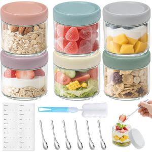 CMWS-6 pièces overnight oats jar,12oz/350ml Bocal en Verre HermétiqueRéutilisables meal prep containers avec Couvercles à Vis D'étanchéitéPour Salade, Yaourt, Pudding, Chutney,Confiture - Neuf