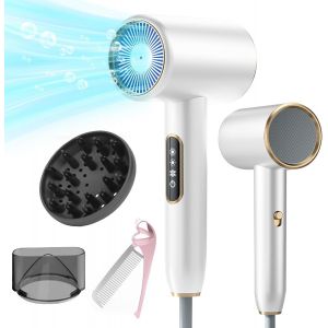 2400w Professionnel S&egrave;che Cheveux Ionique,S&eacute;chage Rapide Hair Dryer Avec &Eacute;cran Lcd,3 Temp&eacute;ratures 2 Vitesses Salon S&egrave;che Cheveux Avec Diffuseur Et Buse De Coiffage Et Peigne Pliant (Blanc) - Neuf