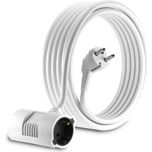 Rallonge câble - Prise Schuko avec connecteur à 2 Voies coudée à 90 °- Prise UE - CEE 7/7 à 2 Prises CEE 7 - jusqu'à 250V- 50Hz - 16A - Longueur 7.5m - Neuf