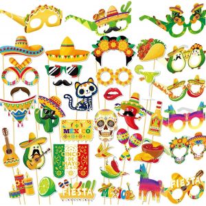 CHECARZHN--NO1-30Pcs Accessoires Photo Fiesta Mexicaine Avec 8 Lunettes En Papier, Décorations De Fête Carnaval Mexicain, Accessoires Selfie, Fournitures Pour Le Cinco De Mayo, Célébration, Fête À Th - Neuf