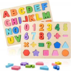 KASFL-Puzzle En Bois 2 Pièces Alphabet En Bois Et Numéro D'Apprentissage Jouet Pour Apprendre Les Lettres,Assortir Et Trier,Montessori Apprentissage Précoce Cadeau Jouet Éducatif (B) - Neuf