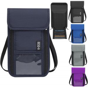 TRAHOO-Pochettes Tour de Cou Portefeuille avec Protection RFID, Porte-Monnaie de Voyage Unisexe pour Homme pour Femme, Porte-Documents de Voyage pour Organiseur de passeports (Bleu fonc&eacute;) - Neuf