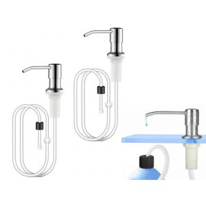 Kit de 2 distributeurs de savon pour &eacute;vier en acier inoxydable avec tube d'extension - Neuf