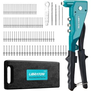 MEVRONISSHOP-Libraton Pince &agrave; rivets aveugles, Riveteuses pour rivets aluminium et acier, Kit professionnelle de pinces &agrave; riveter robuste, Pince de rivetage avec 100 rivets et 4 perceuses de HSS - Neuf