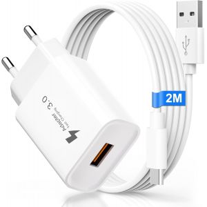 Eryi-Chargeur Type C Charge Rapide Pour Samsung Galaxy A14, A13, A15, A12, 4g/5g, S10, S9, S8, Xiaomi, Redmi, Huawei, Quick Charge 3.0 Adaptateur Prise Usb Secteur Chargeur Telephone Avec Câble Usb C - Neuf