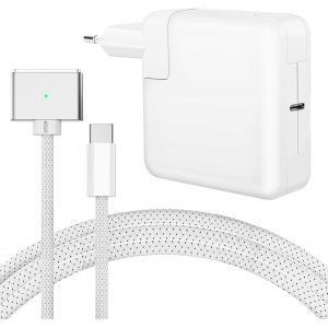 Chargeur Mac Book Air, 96W Chargeur avec 2,2M USB-C vers T-Tip Tressé Câble pour MacBook Pro 16/14 Pouces, MacBook Air 15/13 Pouces 2024 2023 2022 2021 M4 M3 M2 M1 Câble - Neuf
