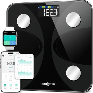 Balance Pese Personne Pour Poids Et Masse Grasse, Haute Précision Avec Grand Écran, Balance Connectée Avec App 13 Données Corporelles Poids, Max 180kg/ 400lb, Noir - Neuf