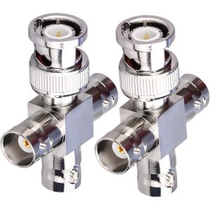 GUEB-Lot De 2 Connecteurs Coaxiaux Bnc Mâles À 3 Femelles De Type T Rf Adaptateur Coaxial Répartiteur 4 Voies Pour Câble De Diffusion/Rallonge Connecteurs En Té Bnc En Forme De T - Neuf