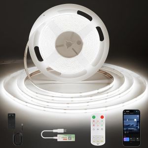 Ruban Led Cob Blanc Froid, Bande Led 5m Avec Smart App Et Telecommande, Fonction Minuterie, Largeur 8 Mm, Ruban Led Dimmable Pour Chambre, Mural, Cuisine, Salon, 6000k - Neuf