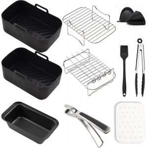 Accessoire Airfryer - Ensemble De 10 Pièces Moule Silicone Air Fryer Pour Ninja Af300Eu, Af400Eu Et D'Autres Friteuse À Air Double Zone (13.5X20Cm)[Z889] - Neuf